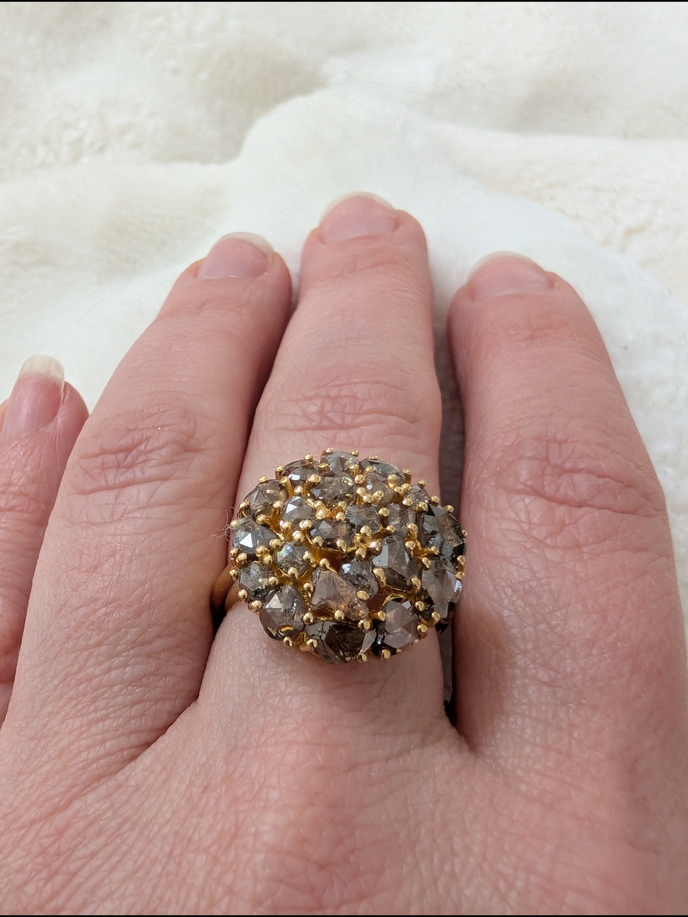 D'Joy 925 Sterling Silver Natural Champagne Diamond Cluster Ring Gold Vermeil